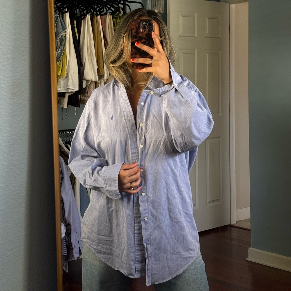 Ralph Lauren Light Blue Striped Cotton Button-Down Shirt